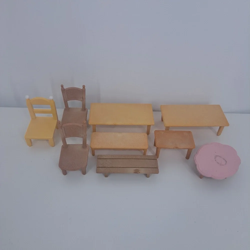 Calico Critters Sylvanian Families Furniture Lot Tables Chairs Bench Pink Yellow